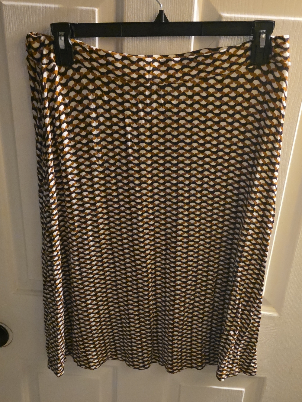 New York & Company Brown, White & Black Geometric Midi Skirt